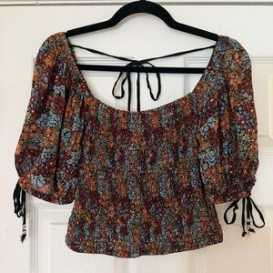 Free People Floral Smocked Blouse